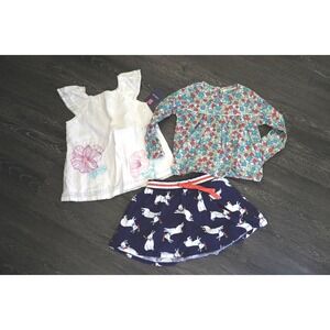 Girls 3 Piece Outfit Mini Boden Cherokee Top Skirt Bunny Print Flowers 5T 5-6Y